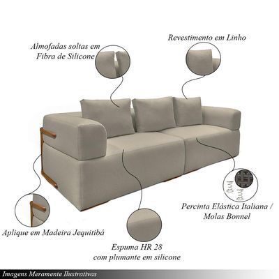 Sofá Bipartido 3 Lugares com Almofadas Soltas 240cm Nuuk Linho Avelã G63 - Gran Belo