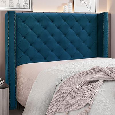 Cabeceira Decorativa King Size 2,19M Loewe Veludo Azul Marinho - Gran Belo
