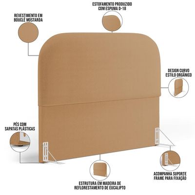 Cabeceira Cama Box Casal 140cm Lanna com Puff Recamier Doha W01  Bouclê Mostarda - Lyam Decor