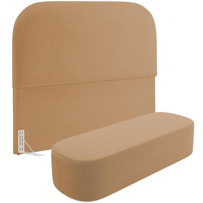 Cabeceira Cama Box Casal 140cm Lanna com Puff Recamier Doha W01  Bouclê Mostarda - Lyam Decor