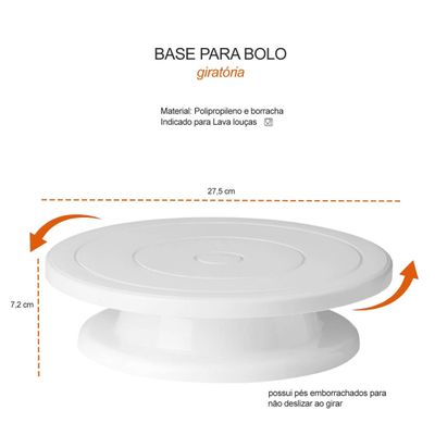 Prato de Bolo Giratorio e Espatula Inox Reta Angular Fina