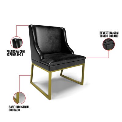 Cadeira Sala de Jantar Industrial Dourado kit 8 Liz Sint PU D03 - D'Rossi Preto