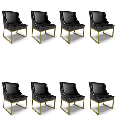 Cadeira Sala de Jantar Industrial Dourado kit 8 Liz Sint PU D03 - D'Rossi Preto