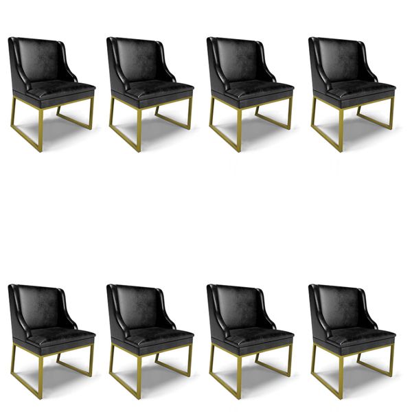 Cadeira Sala de Jantar Industrial Dourado kit 8 Liz Sint PU D03 - D'Rossi Preto