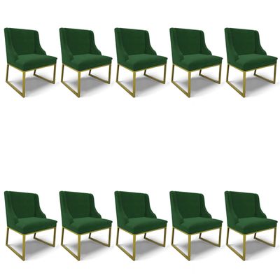 Cadeira Sala de Jantar Industrial Dourado kit 10 Liz Veludo D03 - D'Rossi Verde