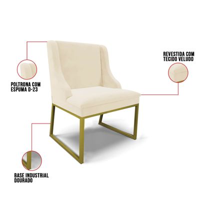 Cadeira Sala de Jantar Industrial Dourado kit 10 Liz Veludo D03 - D'Rossi Verde