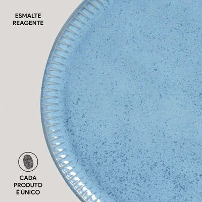 Conjunto 12 Peças Pratos Rasos Fundos Cerâmica Porto Brasil Bio Breeze Azul Orgânico