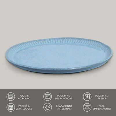 Conjunto 12 Peças Pratos Rasos Fundos Cerâmica Porto Brasil Bio Breeze Azul Orgânico