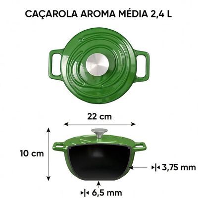 Caçarola de Ferro Fundido Esmaltado Oxford Aroma Verde 22cm Para Fogão Indução
