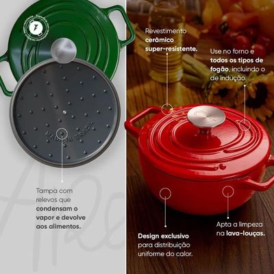 Caçarola de Ferro Fundido Esmaltado Oxford Aroma Verde 22cm Para Fogão Indução
