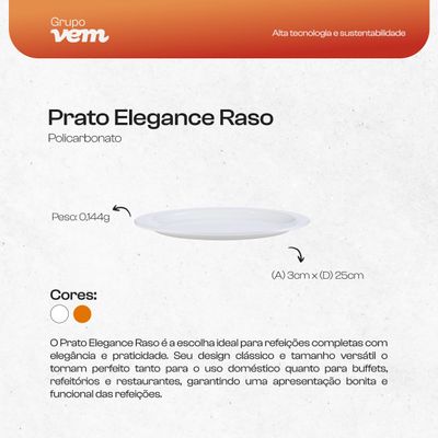 Prato Elegance Raso Redondo 25cm Branco em Policarbonato