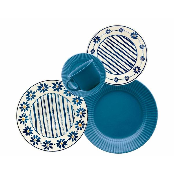 Aparelho de Jantar e Lanche 20 Peças Jardim das Margaridas em Cerâmica Estampado Biona Estampado
