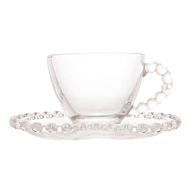Xícara de Café com Pires Coração 80ml Cristal Design Romântico Lyor Transparente