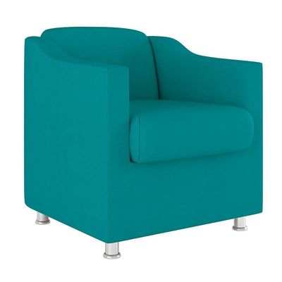 Kit Sofá Namoradeira + Poltrona Tilla Recepção Sala Tecido azul Turquesa