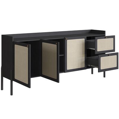 Aparador Buffet Para Sala de Jantar 183cm Pés Madeira Moss A03 Nero Preto - Lyam Decor