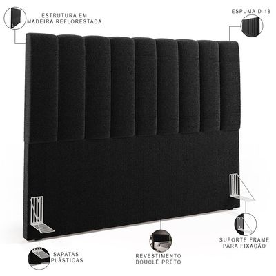 Cabeceira Cama Box Casal Queen 160 cm Dália W01 Bouclê Preto - Lyam Decor