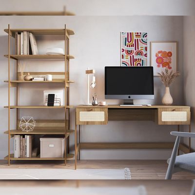 Estante Livreiro Home Office e Mesa Escrivaninha Industrial Indy A03 Hanover Dourado - Lyam Decor