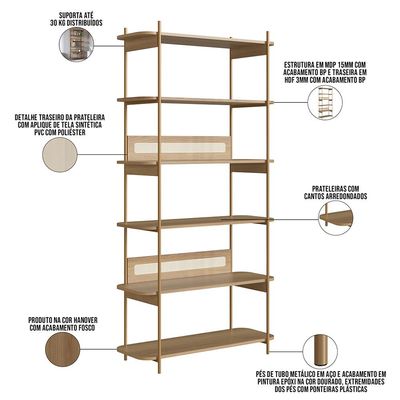 Estante Livreiro Home Office e Mesa Escrivaninha Industrial Indy A03 Hanover Dourado - Lyam Decor