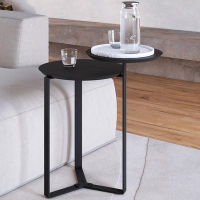 Mesa Lateral Para Sala de Estar 2 em 1 Pés Metálicos Dari A03 Nero Preto - Lyam Decor