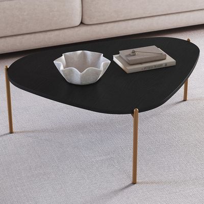 Mesa de Centro Para Sala de Estar Pés Metálicos Baixa Adek A03 Nero Dourado - Lyam Decor