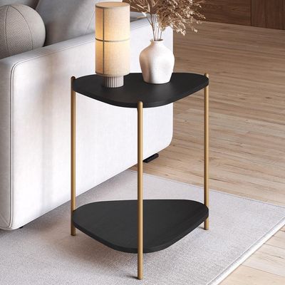 Mesa Lateral Para Sala de Estar Pés Metálicos Adek A03 Nero Dourado - Lyam Decor