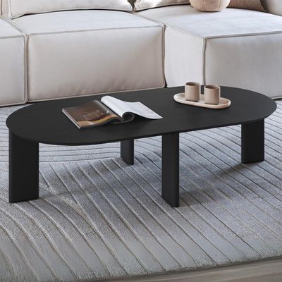 Mesa de Centro Para Sala de Estar Oval Pés Madeira Bulat A03 Nero Preto - Lyam Decor