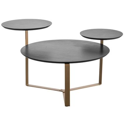 Mesa de Centro Para Sala de Estar 3 em 1 Pés Metálicos Dari A03 Nero Dourado - Lyam Decor