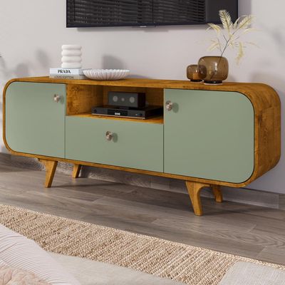 Rack Para Sala de Estar TV 55 Pol Orgânico Picasso B02 Naturalle Pistache - Lyam Decor