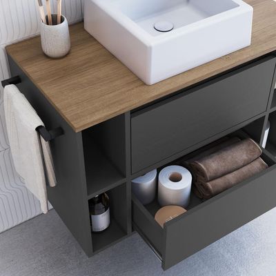 Gabinete Para Banheiro Com Cuba 01 Porta 80cm Mel Grafite Proddy Mel