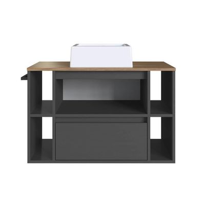 Gabinete Para Banheiro Com Cuba 01 Porta 80cm Mel Grafite Proddy Mel