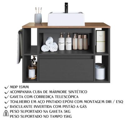 Gabinete Para Banheiro Com Cuba 01 Porta 80cm Mel Grafite Proddy Mel