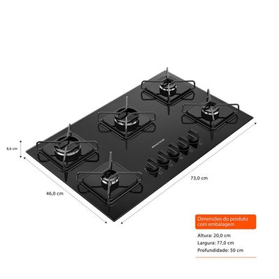 Cooktop 5 Bocas a Gás Grades de Ferro Aramado Chama Simmer BDD75BE Brastemp Preto / Bivolt