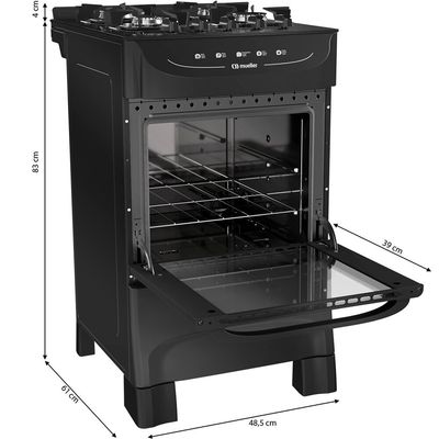 Fogão a Gás 4 Bocas Mesa de Vidro Acendimento Automático MFV4BB Mueller Preto / Bivolt