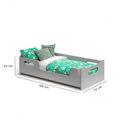 Cama Infantil Encanto Com Grade De Proteção Cor Cinza
