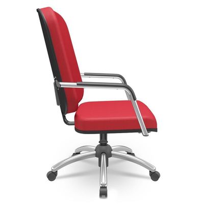 Cadeira De Escritório Giratória Com Braço Cromada Magno P03 Crepe Vermelho - Lyam Decor