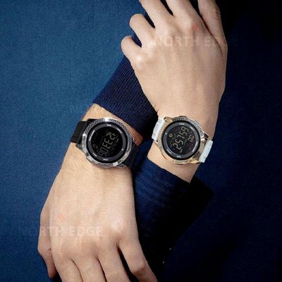 Relógio Digital Masculino Esportivo Apollo À Prova Da Água 50m Multifuncional Branco Dourado