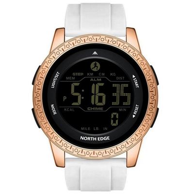 Relógio Digital Masculino Esportivo Apollo À Prova Da Água 50m Multifuncional Branco Dourado