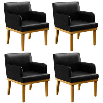 Kit 4 Poltronas Decorativas Para Sala De Estar E Recepção Beatriz W01 Couríssimo Preto - Lyam Decor