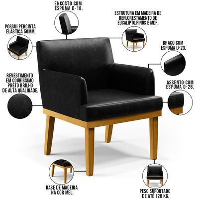 Kit 4 Poltronas Decorativas Para Sala De Estar E Recepção Beatriz W01 Couríssimo Preto - Lyam Decor