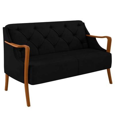 Poltrona Namoradeira Decorativa 2 Lugares Braços em Madeira Hand Veludo Preto - Gran Belo