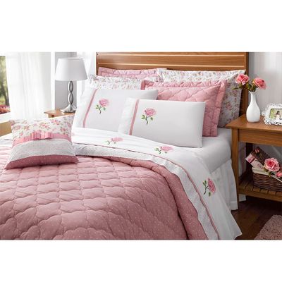 Kit Enxoval Queen 200 fios Athena Casaborda 7 peças Rosa