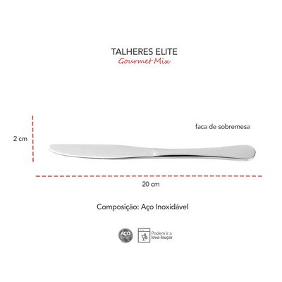 Faca de Sobremesa Aço Inox Resistente Elite 6un