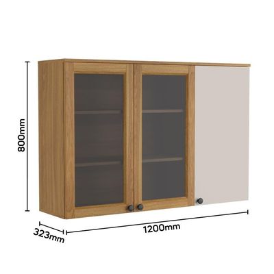 Armário Aéreo De Cozinha 120 Cm 3 Portas Serena Bertolini Lunar Grey/carvalho Xingu
