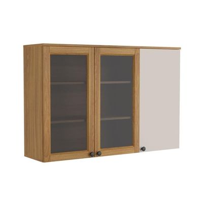 Armário Aéreo De Cozinha 120 Cm 3 Portas Serena Bertolini Lunar Grey/carvalho Xingu