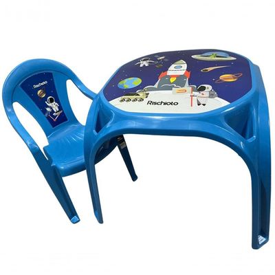 Mesa Infantil Azul + 01 Cadeira Infantil Rischioto Kit