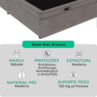 Cama Box Baú Viúvo Bravus 128x188x44 Cinza