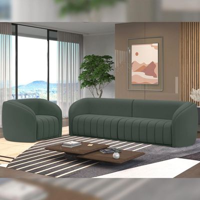 Conjunto Sala de Estar Sofá 252cm 3 Lugares e Poltrona Adam Veludo Cinza G45 - Gran Belo