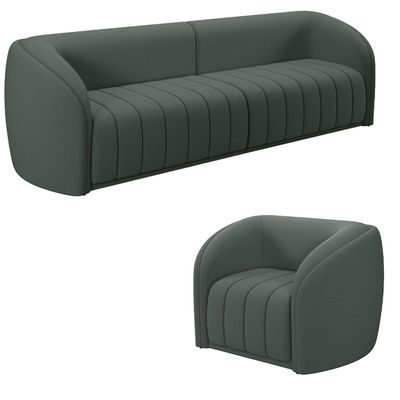 Conjunto Sala de Estar Sofá 252cm 3 Lugares e Poltrona Adam Veludo Cinza G45 - Gran Belo