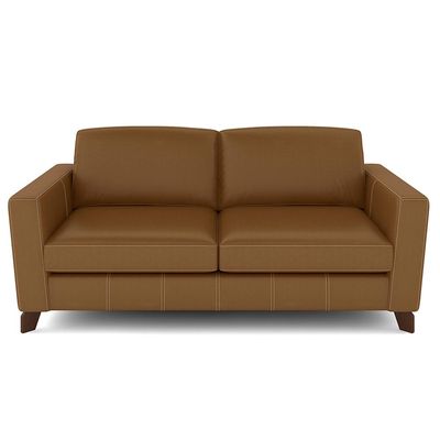 Sofá Sala de Estar Living 3 Lugares 260cm Presley Pés Madeira Couro Caramelo G52 - Gran Belo