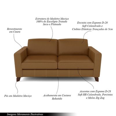 Sofá Sala de Estar Living 3 Lugares 260cm Presley Pés Madeira Couro Caramelo G52 - Gran Belo